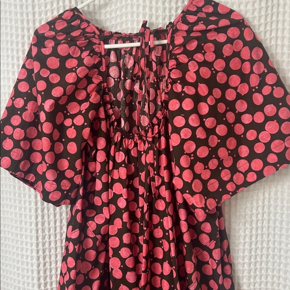 Free People Jodie Printed Tunic Small Chocolate Pink Dot Flowy Oversized - Picture 12 of 13